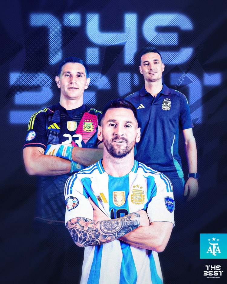 梅西、大馬丁和斯卡洛尼入選FIFA最佳提名，阿根廷國(guó)家隊(duì)曬圖慶祝